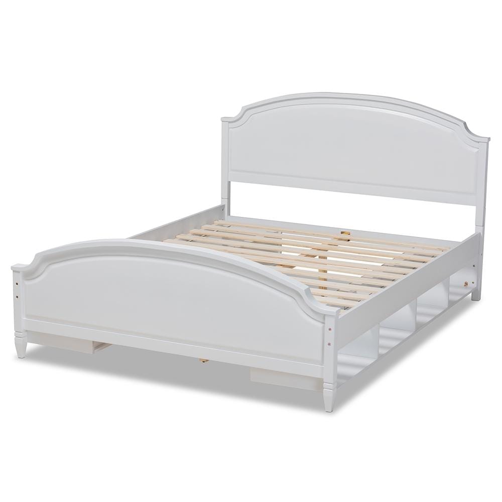 Baxton Studios Beds Baxton Studio Elsie Classic and Traditional White Finished Wood Queen Size Storage Platform Bed