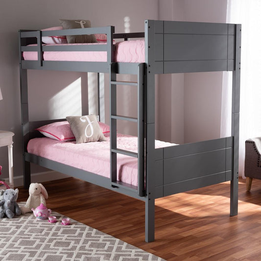 Baxton Studios bunk bed Grey Baxton Studio Elsie Modern and Contemporary Grey Finished Wood Twin Size Bunk Bed