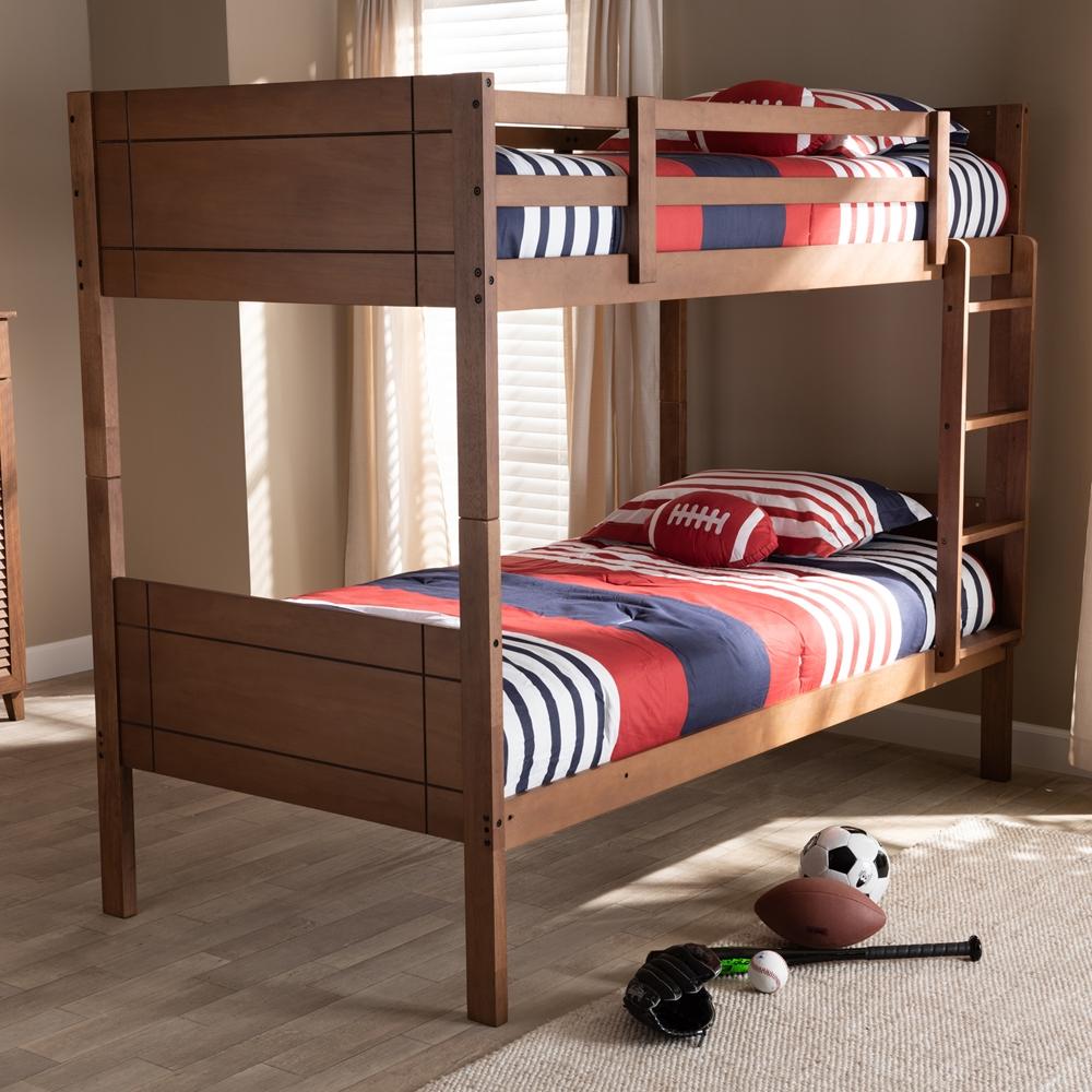Baxton Studios bunk bed Walnut Baxton Studio Elsie Modern and Contemporary Grey Finished Wood Twin Size Bunk Bed