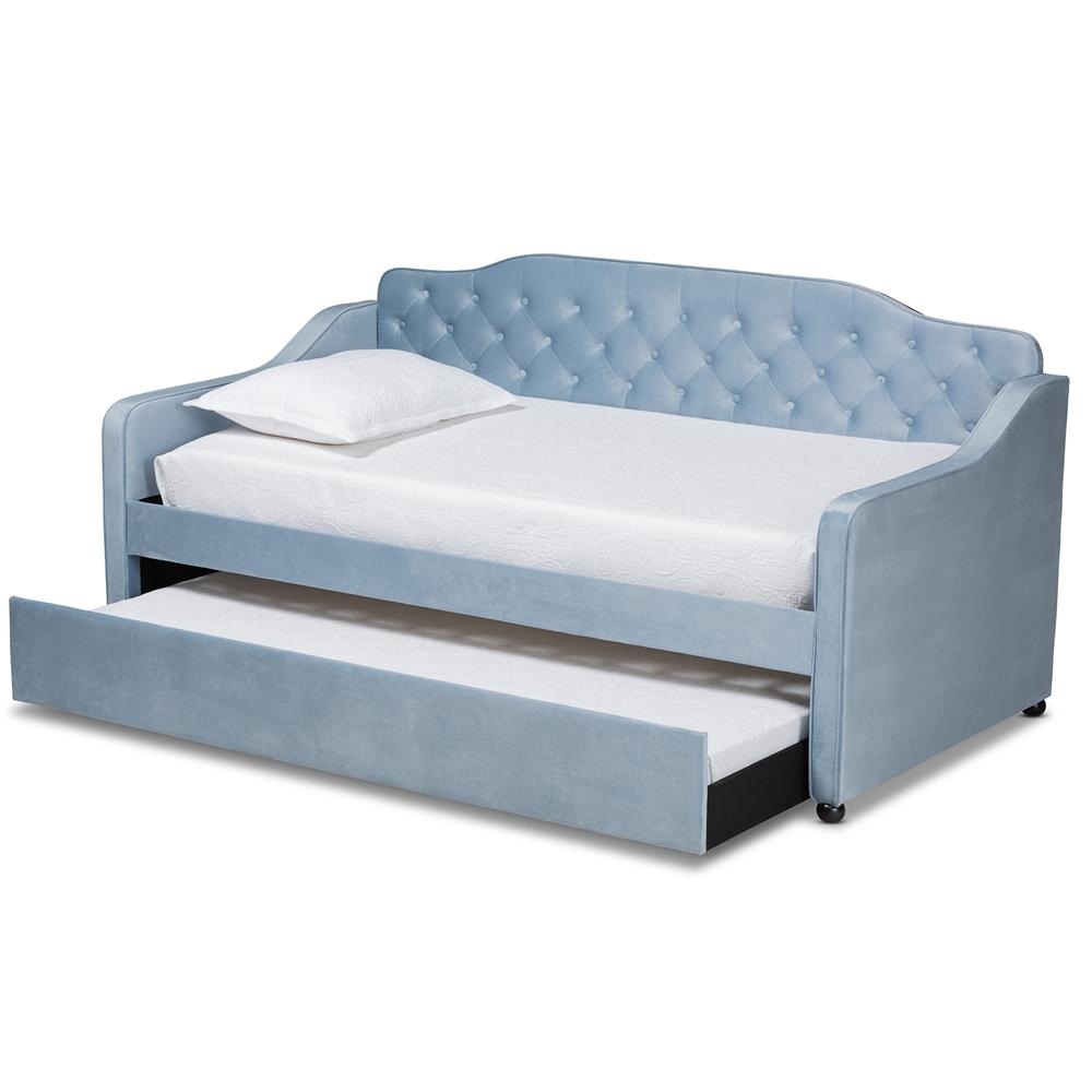 Baxton Studios Daybed Baxton Studio Freda Traditional and Transitional Velvet Fabric Upholstered and Button Tufted Daybed with Trundle