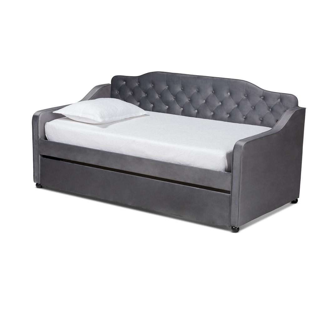 Baxton Studios Daybed Twin / Grey Baxton Studio Freda Traditional and Transitional Velvet Fabric Upholstered and Button Tufted Daybed with Trundle