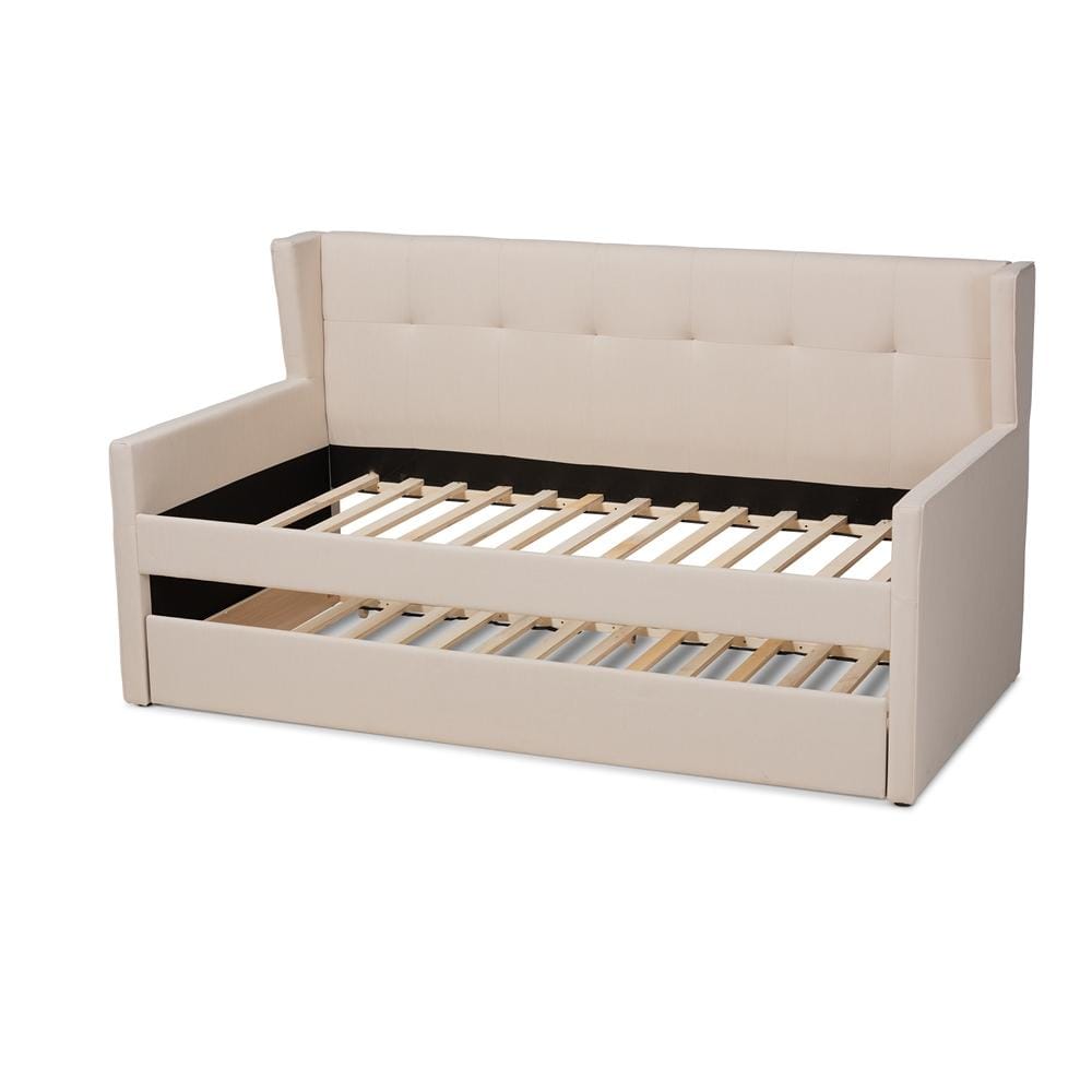 Baxton Studios Daybed Baxton Studio Giorgia Modern and Contemporary Beige Fabric Upholstered Twin Size Daybed with Trundle