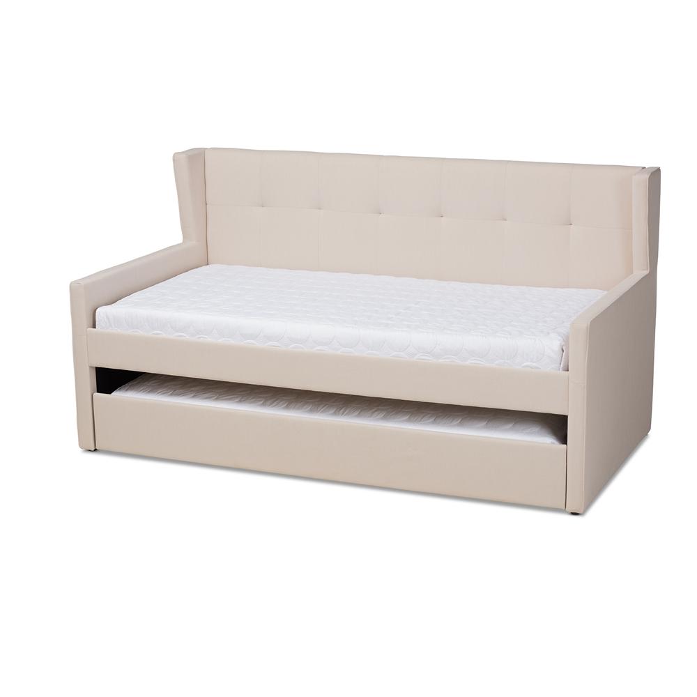 Baxton Studios Daybed Baxton Studio Giorgia Modern and Contemporary Beige Fabric Upholstered Twin Size Daybed with Trundle
