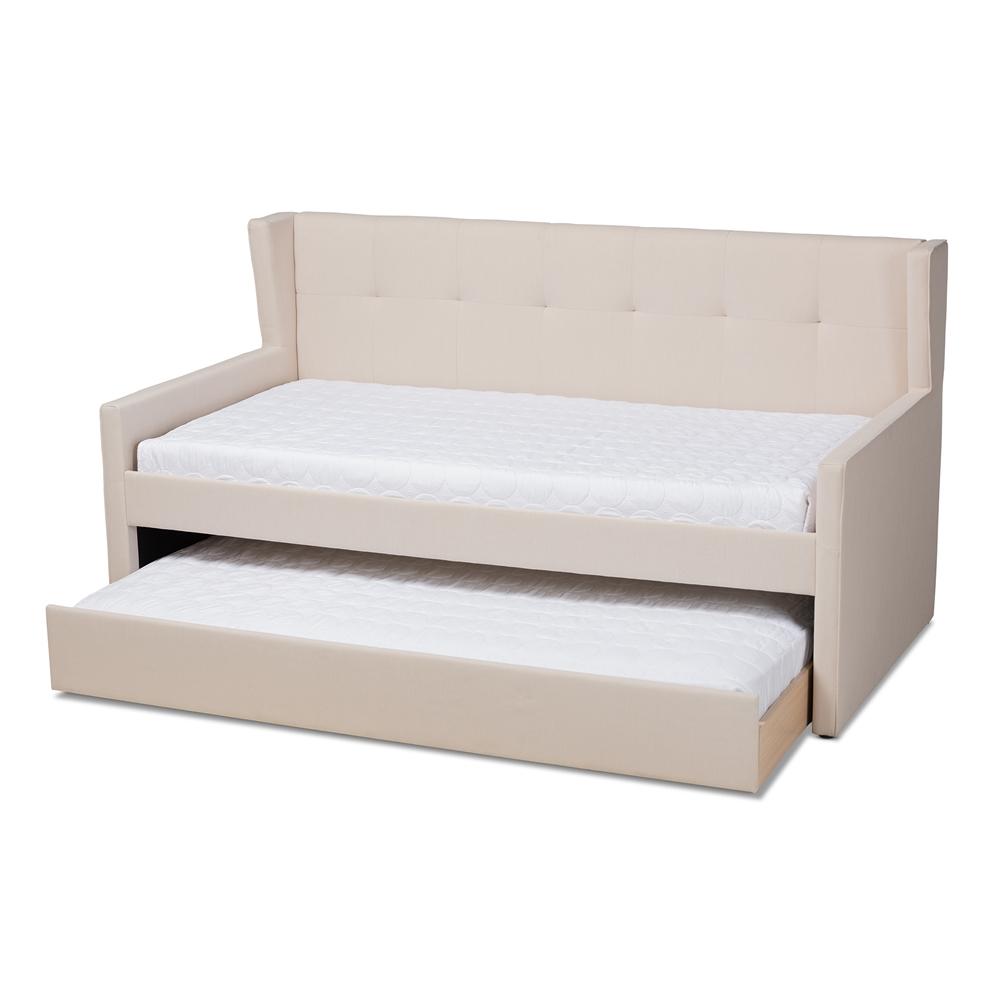 Baxton Studios Daybed Beige Baxton Studio Giorgia Modern and Contemporary Beige Fabric Upholstered Twin Size Daybed with Trundle