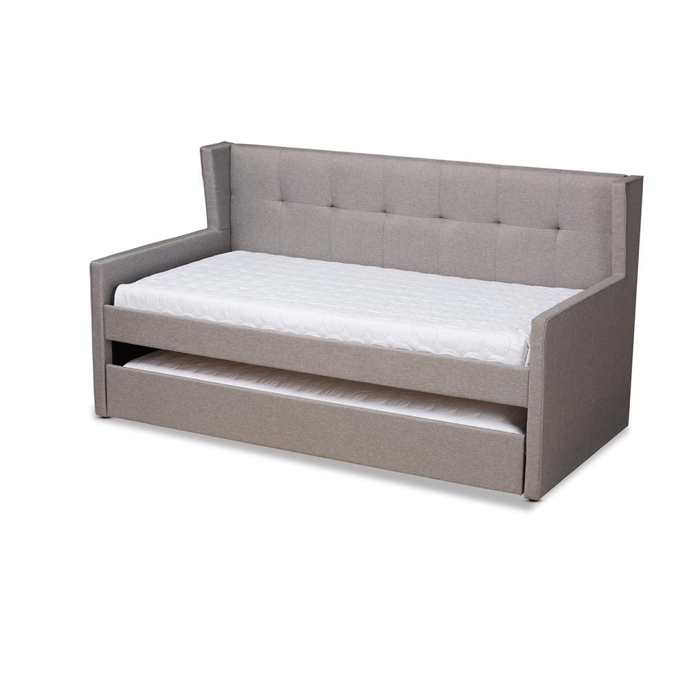 Baxton Studios Daybed Grey Baxton Studio Giorgia Modern and Contemporary Beige Fabric Upholstered Twin Size Daybed with Trundle