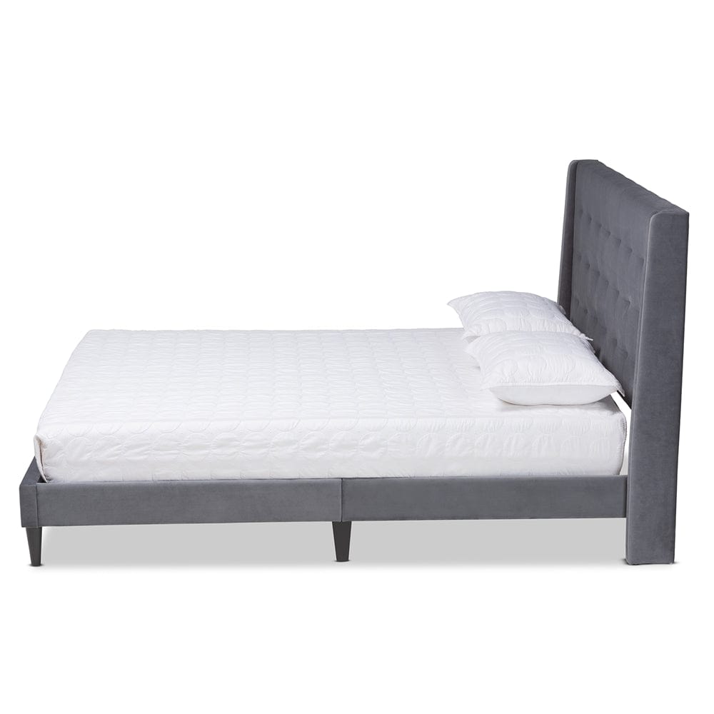Baxton Studio Baxton Studio Gothard Modern and Contemporary Grey Velvet Fabric Upholstered and Dark Brown Finished Wood Platform Bed