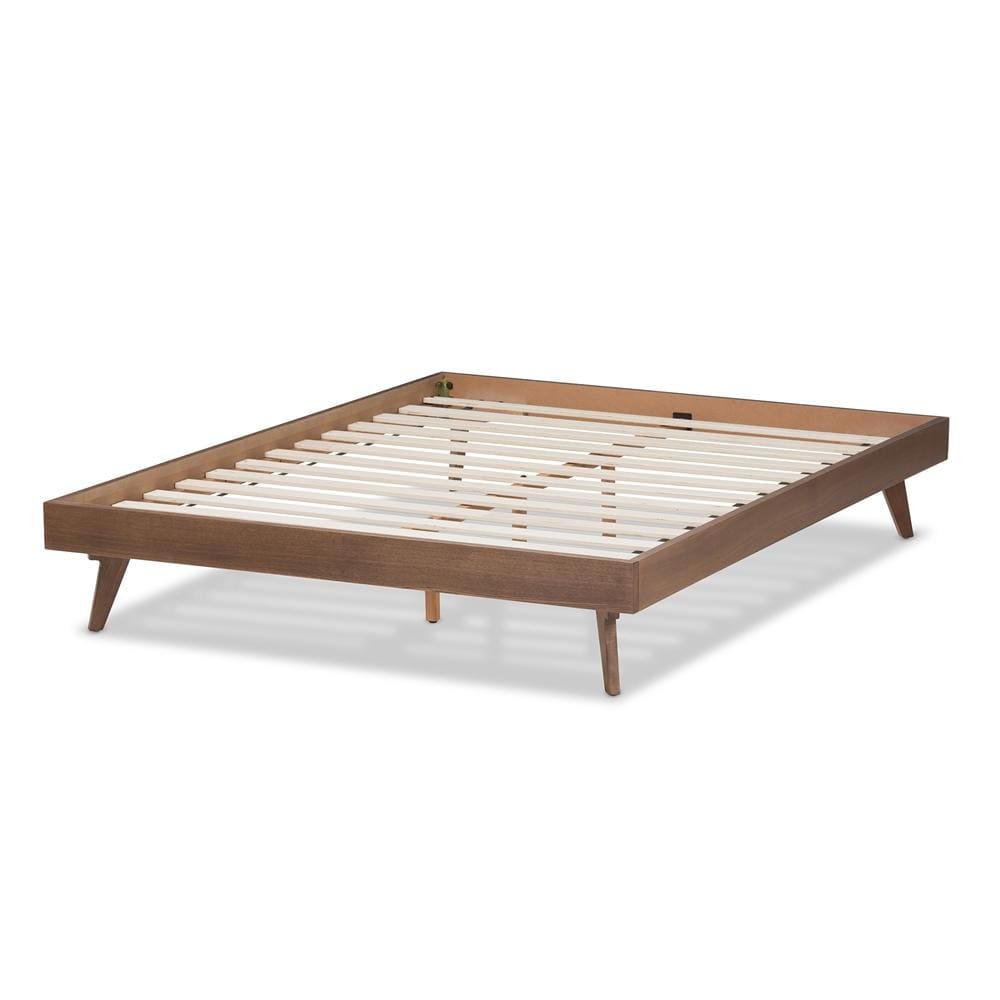 Baxton Studios Bed Baxton Studio Jacob Mid-Century Modern Walnut Brown Finished Solid Wood Queen size Bed Frame