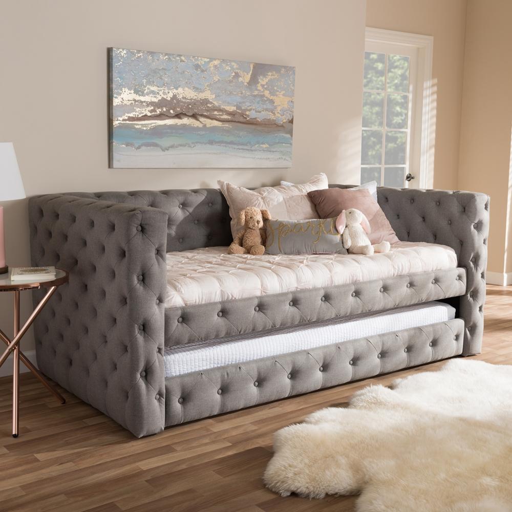 Baxton Studios Daybed Baxton Studio Janie Classic and Contemporary Grey Fabric Upholstered Daybed with Trundle