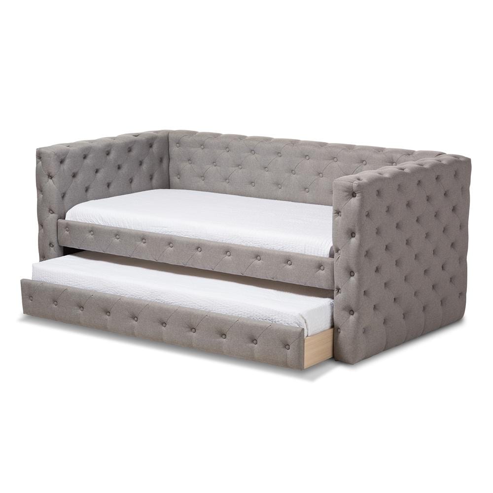 Baxton Studios Daybed Grey Baxton Studio Janie Classic and Contemporary Grey Fabric Upholstered Daybed with Trundle