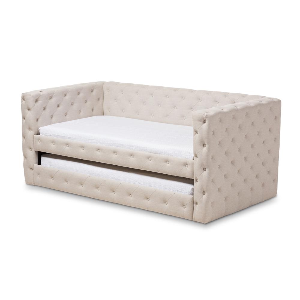 Baxton Studios Daybed Light Beige Baxton Studio Janie Classic and Contemporary Grey Fabric Upholstered Daybed with Trundle