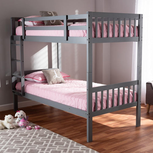 Baxton Studios Bunk Bed Grey Baxton Studio Jude Modern and Contemporary Grey Finished Wood Twin Size Bunk Bed