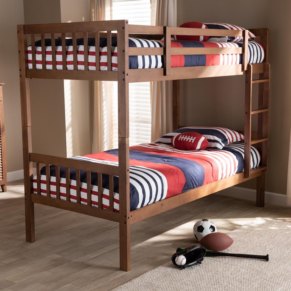 Baxton Studios Bunk Bed Walnut Brown Baxton Studio Jude Modern and Contemporary Grey Finished Wood Twin Size Bunk Bed