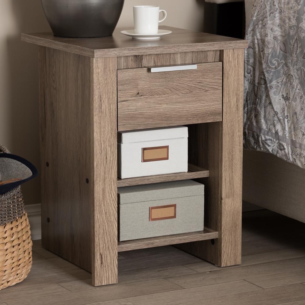 The Bedroom Emporium Baxton Studio Laverne Modern and Contemporary Oak Brown Finished 1-Drawer Nightstand
