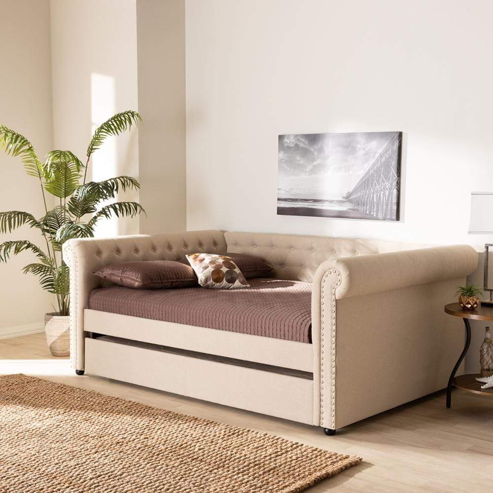 Baxton Studios Daybed Baxton Studio Mabelle Modern and Contemporary Beige Fabric Upholstered Full Size Daybed with Trundle