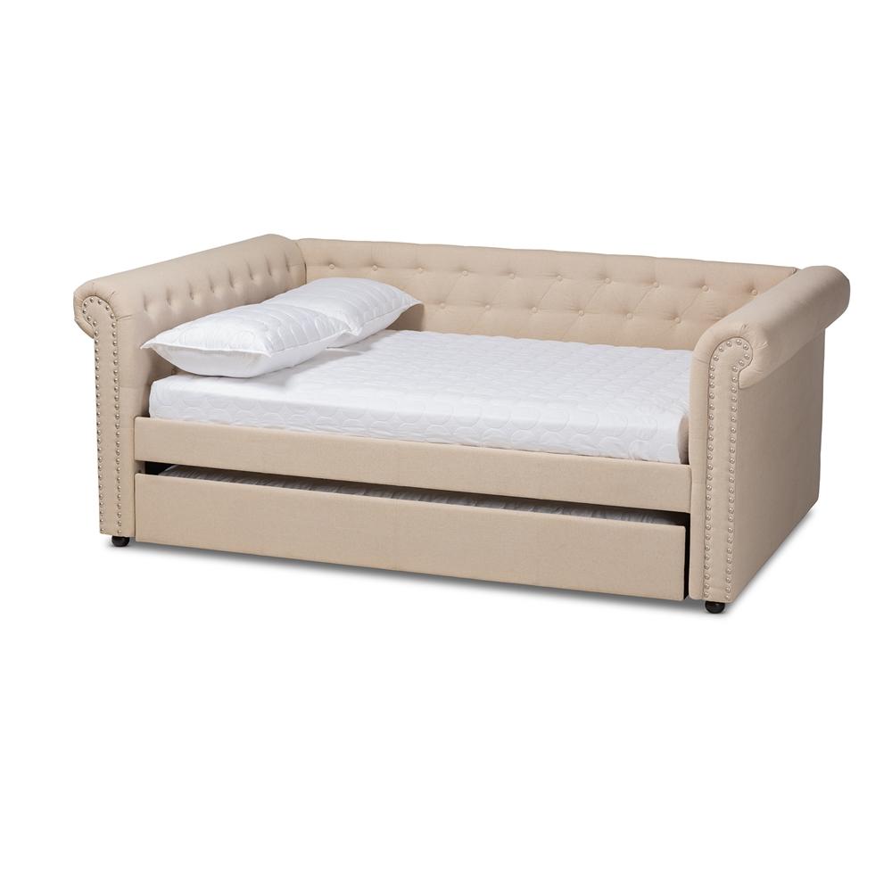 Baxton Studios Daybed Full Baxton Studio Mabelle Modern and Contemporary Beige Fabric Upholstered Full Size Daybed with Trundle
