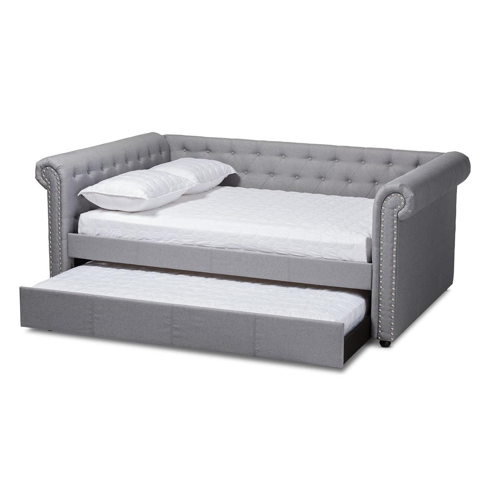 Baxton Studios Daybed Baxton Studio Mabelle Modern and Contemporary Gray Fabric Upholstered Full Size Daybed with Trundle