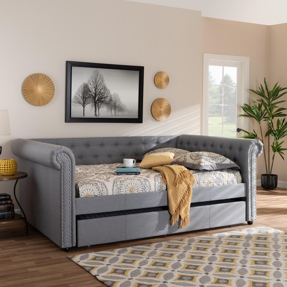 Baxton Studios Daybed Baxton Studio Mabelle Modern and Contemporary Gray Fabric Upholstered Full Size Daybed with Trundle