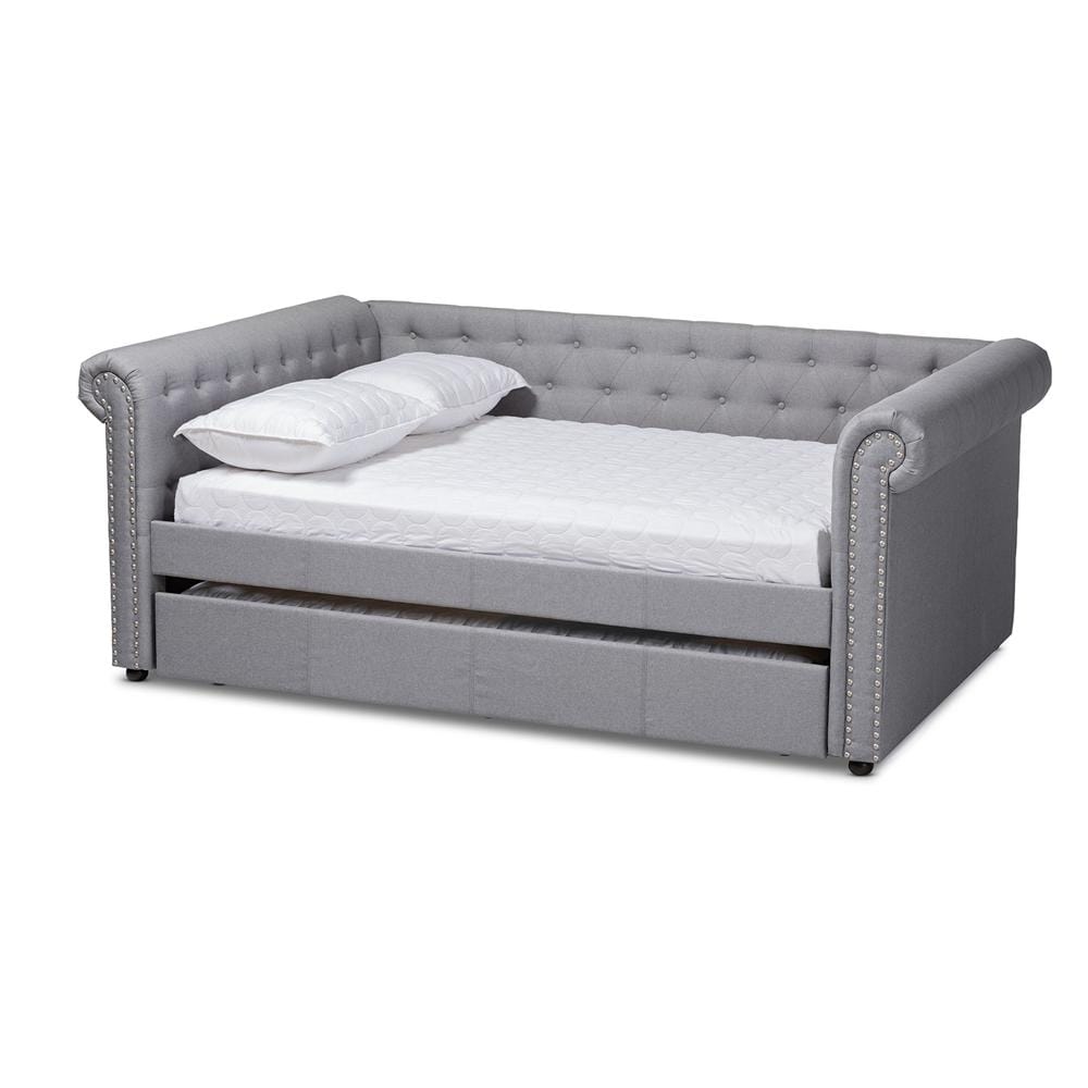 Baxton Studios Daybed full Baxton Studio Mabelle Modern and Contemporary Gray Fabric Upholstered Full Size Daybed with Trundle