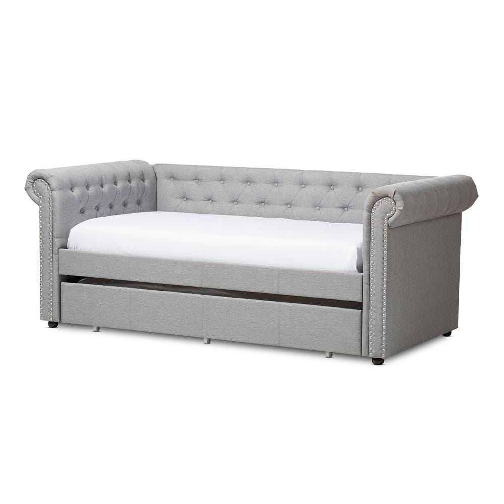 Baxton Studios Daybed twin Baxton Studio Mabelle Modern and Contemporary Gray Fabric Upholstered Full Size Daybed with Trundle