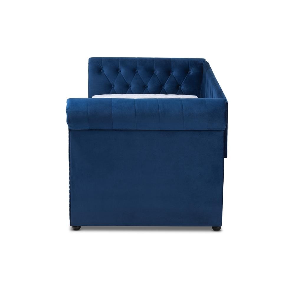 Baxton Studios Daybed Baxton Studio Mabelle Modern and Contemporary Navy Blue Velvet Upholstered Daybed with Trundle