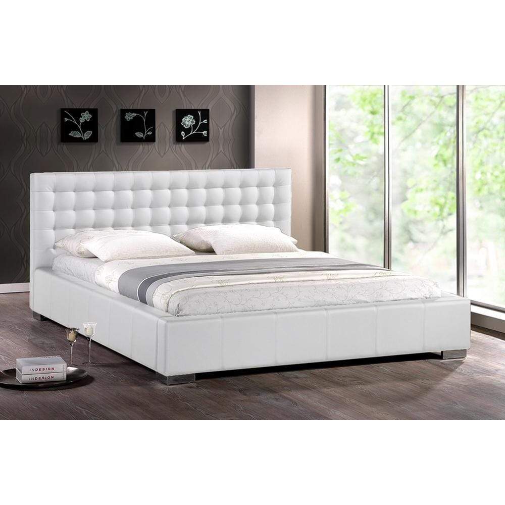 Baxton Studio Madison White Modern Bed with Upholstered headboard-Queen Size - The Bedroom Emporium