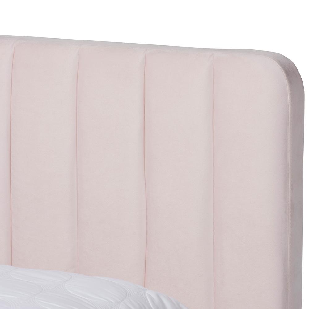 Baxton Studios Bed Baxton Studio Nami Modern Contemporary Glam and Luxe Light Pink Velvet Fabric Upholstered and Gold Finished King Size Platform Bed
