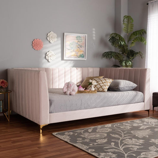Baxton Studios Daybed queen / light pink Baxton Studio Oksana Modern Contemporary Glam and Luxe Light Pink Velvet Fabric Upholstered and Gold Finished Queen Size Daybed