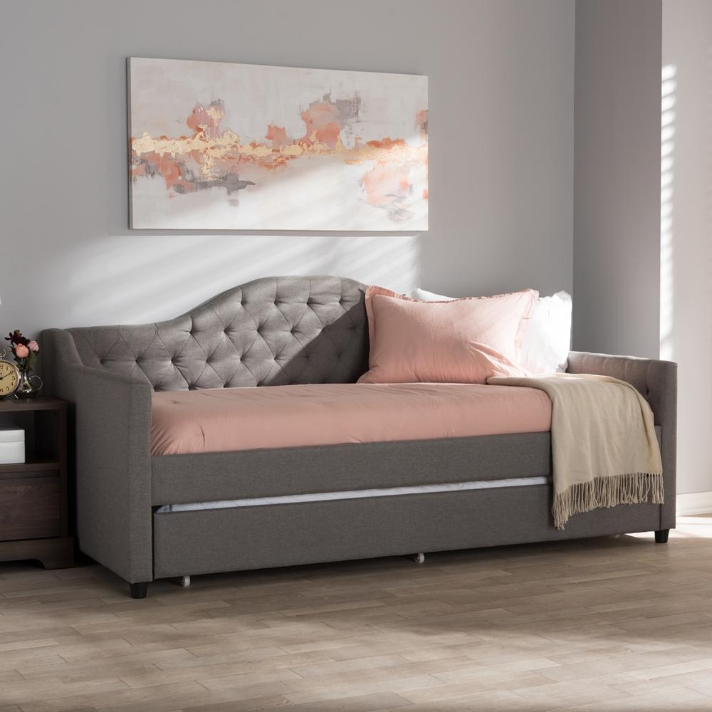 Baxton Studios Daybed Light Grey Baxton Studio Perry Modern and Contemporary Light Beige Fabric Daybed with Trundle
