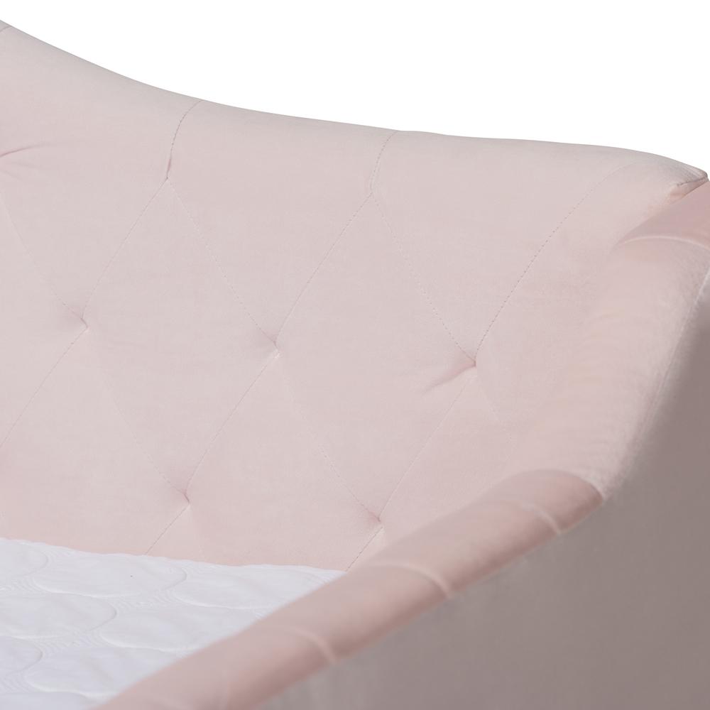 Baxton Studios Daybed Baxton Studio Perry Modern and Contemporary Light Pink Velvet Fabric Upholstered and Button Tufted Twin Size Daybed with Trundle