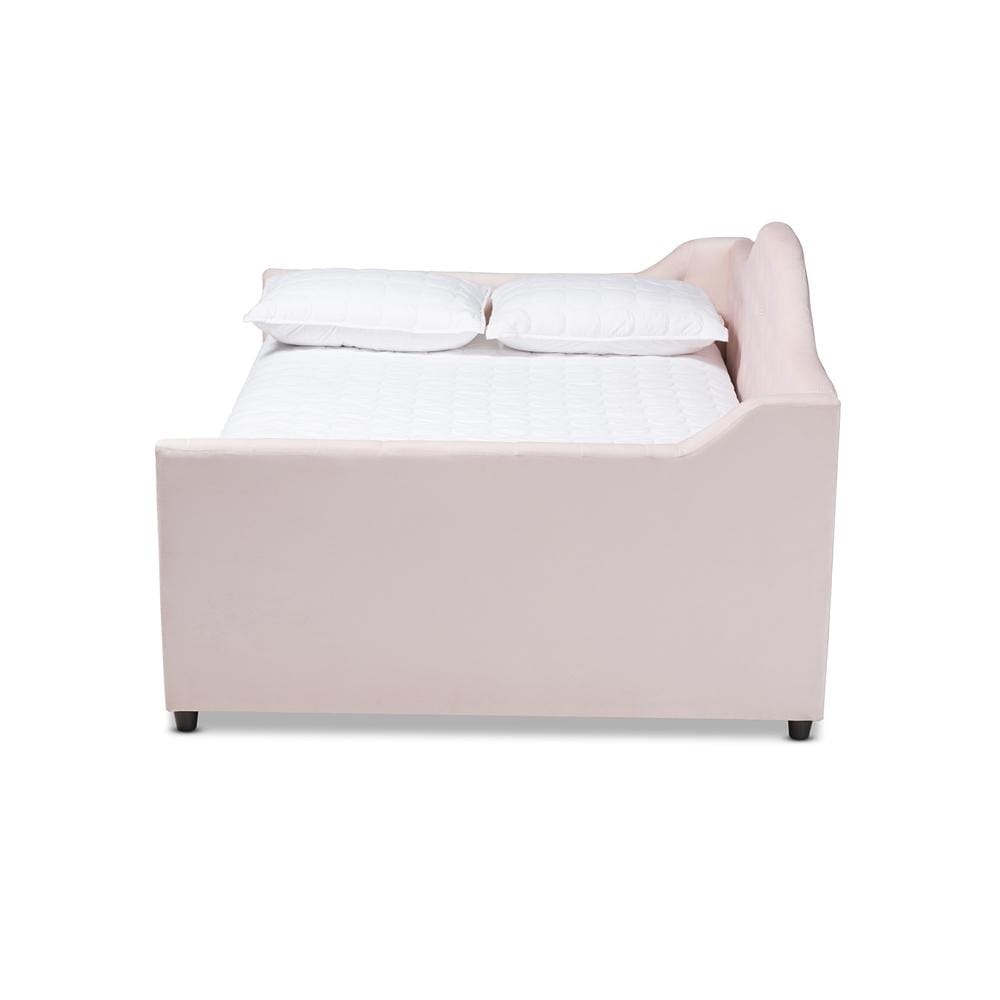 Baxton Studios Daybed Baxton Studio Perry Modern and Contemporary Light Pink Velvet Fabric Upholstered and Button Tufted Full Size Daybed
