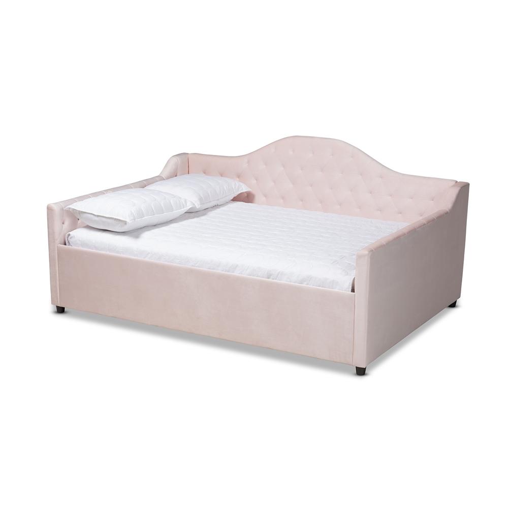 Baxton Studios Daybed Baxton Studio Perry Modern and Contemporary Light Pink Velvet Fabric Upholstered and Button Tufted Full Size Daybed