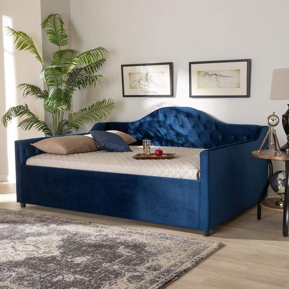 Baxton Studios Daybed Full / Navy Blue Baxton Studio Perry Modern and Contemporary Light Pink Velvet Fabric Upholstered and Button Tufted Full Size Daybed