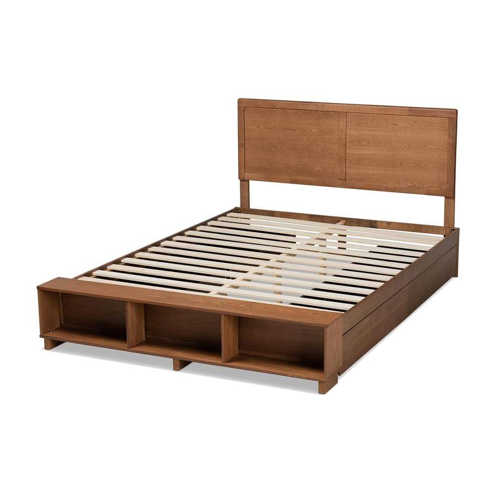 Baxton Studios Bed Baxton Studio Tamsin Modern Transitional Ash Walnut Brown Finished Wood Queen Size 4-Drawer Platform Storage Bed with Built-in Shelves