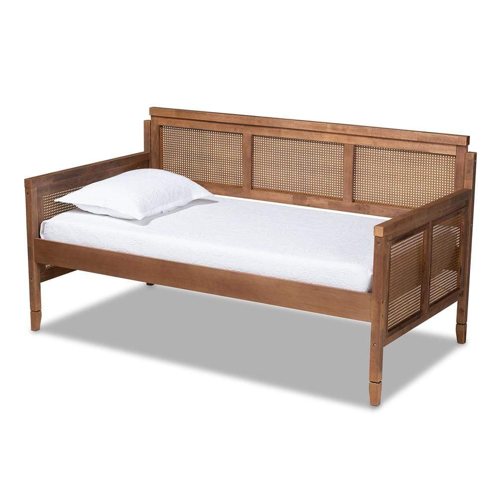 Baxton Studios Daybed Baxton Studio Toveli Vintage French Inspired Ash Walnut Finished Wood and Synthetic Rattan Daybed