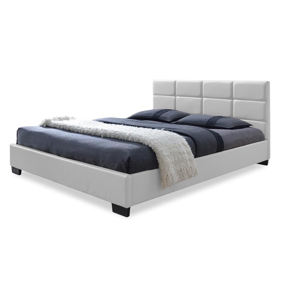 Baxton Studios Bed Queen Baxton Studio Vivaldi Modern and Contemporary White Faux Leather Padded Platform Base Queen Size Bed Frame