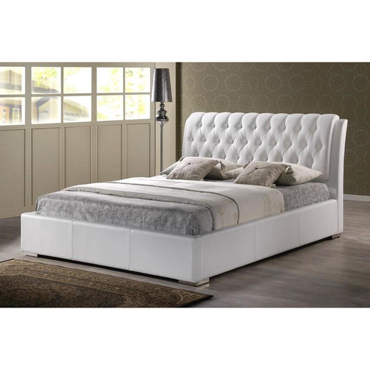 Baxton Studios Beds Bianca White Modern Bed with Tufted Headboard- Queen Size