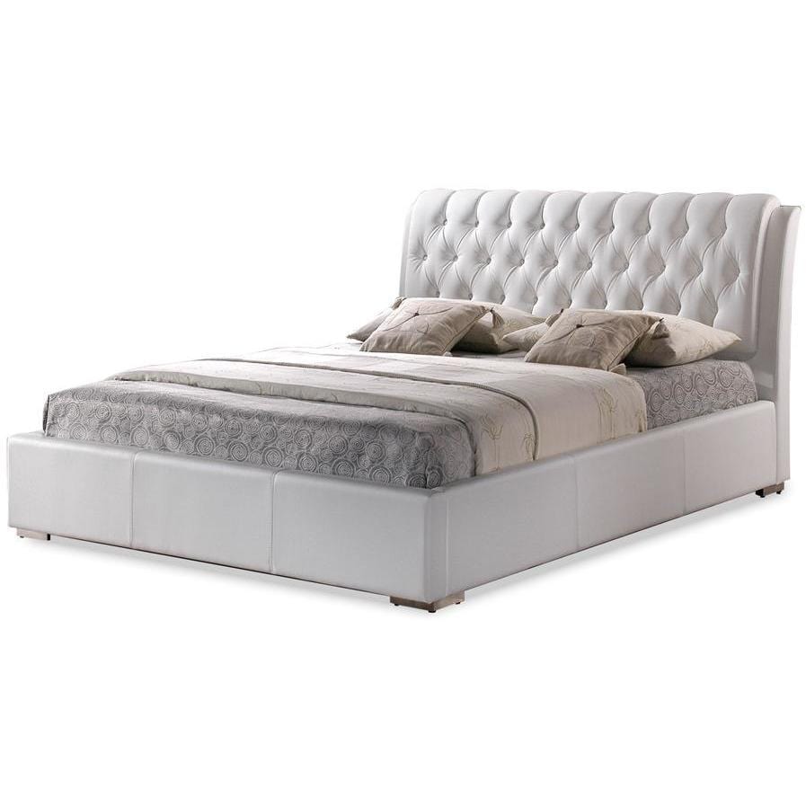Baxton Studios Beds Queen Bianca White Modern Bed with Tufted Headboard- Queen Size