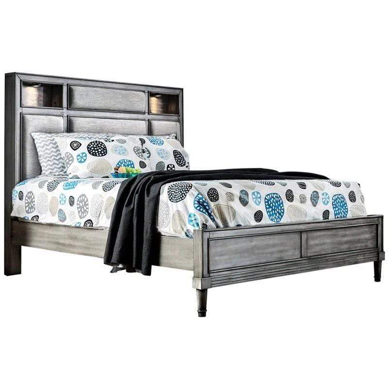 Furniture of America Bed Behn Transitional Stle Gray Bookcase Queen Bed Behn Transitional Style Gray Bookcase Queen Bed
