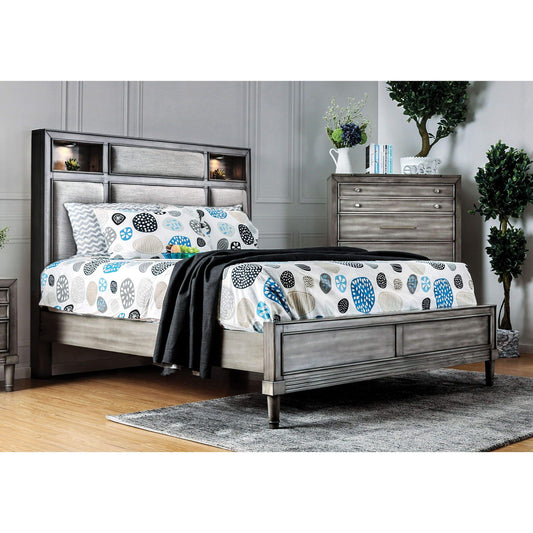 Furniture of America Bed Behn Transitional Stle Gray Bookcase Queen Bed Behn Transitional Style Gray Bookcase Queen Bed
