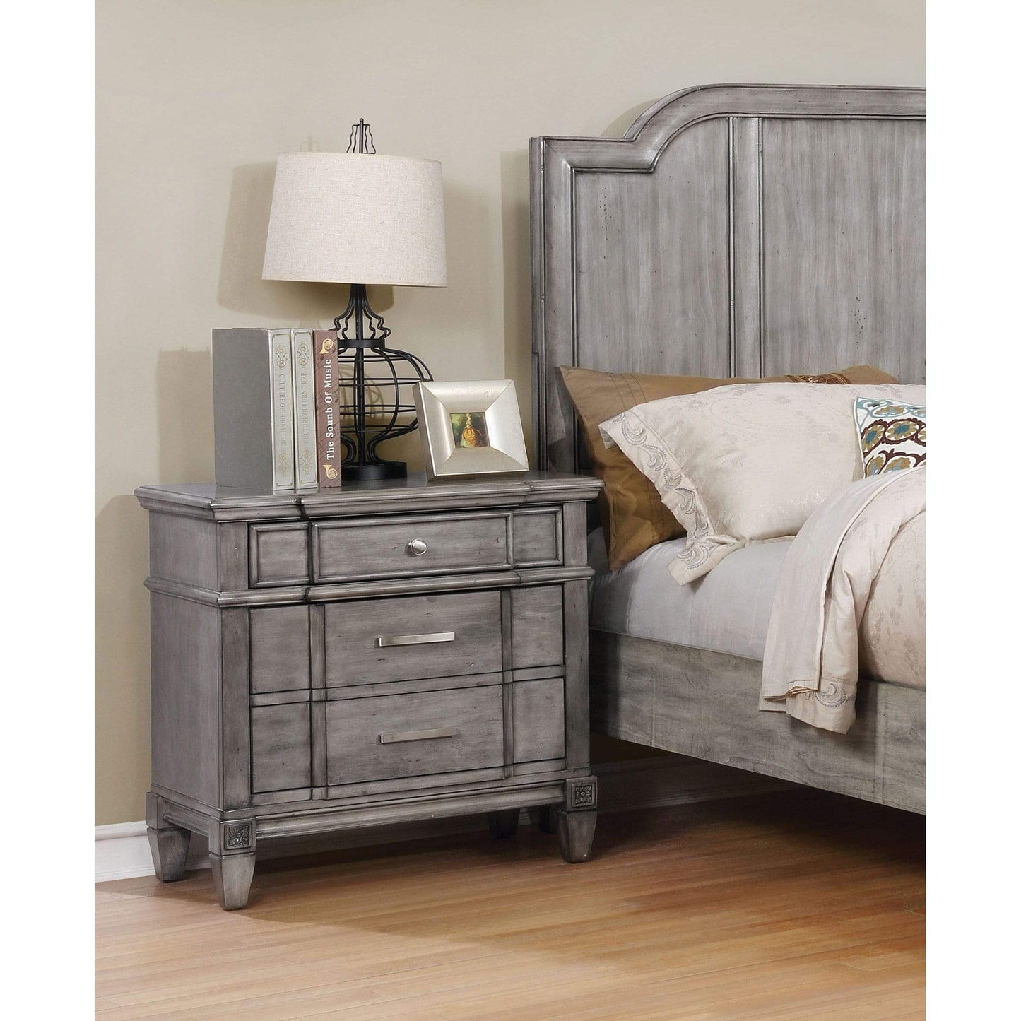 Furniture of America Nightstand Coster Transitional Style Gray, 3-Drawer Nightstand