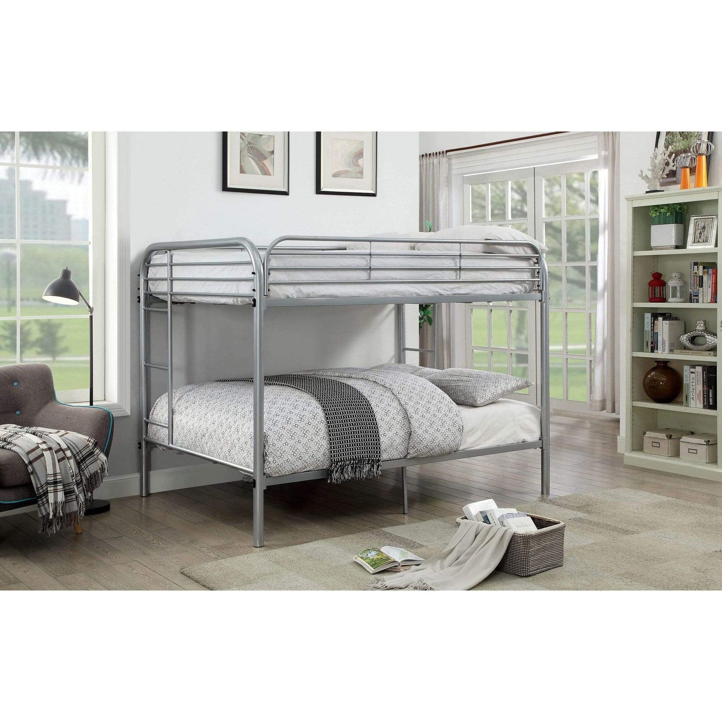 Furniture of America bunk bed full/ full silver Langdon Contemporary Full / Full Bunk Bed
