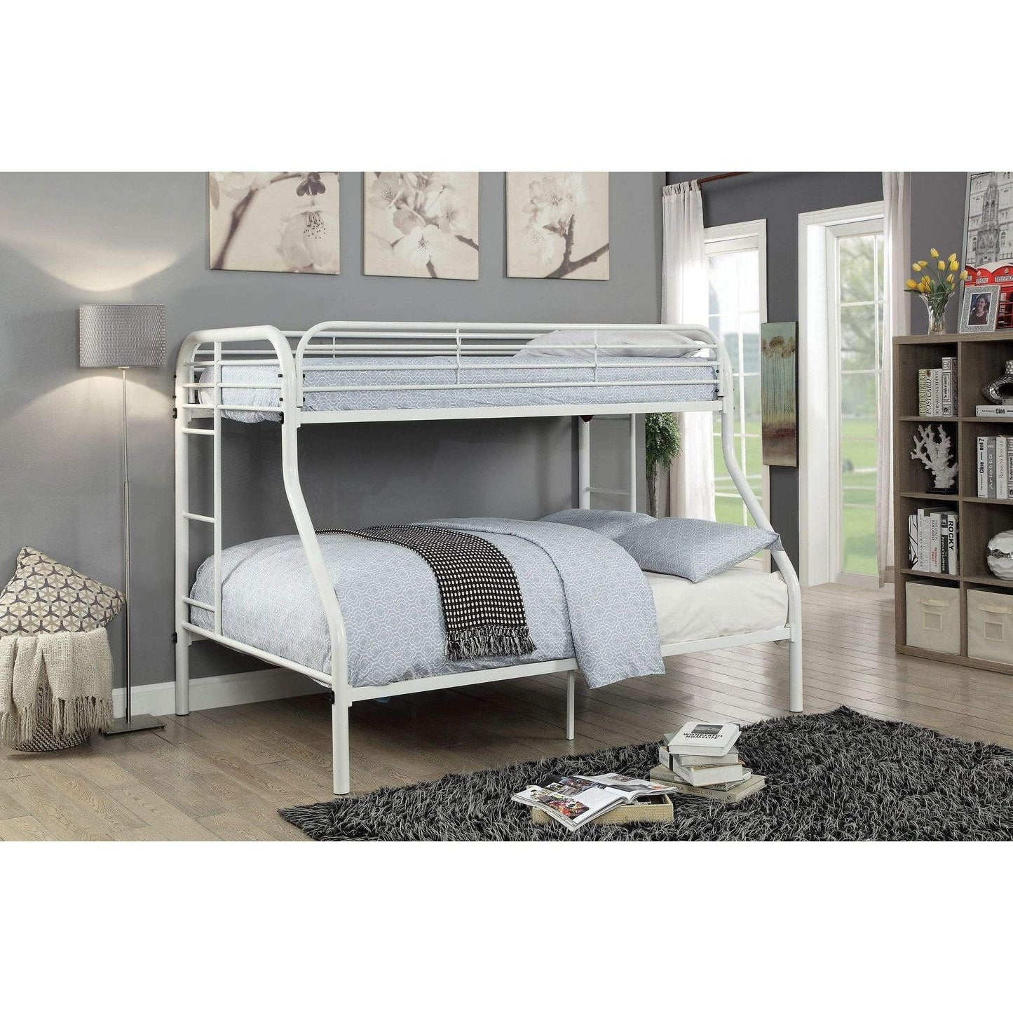 Furniture of America bunk bed twin / full white Langdon Contemporary Full / Full Bunk Bed