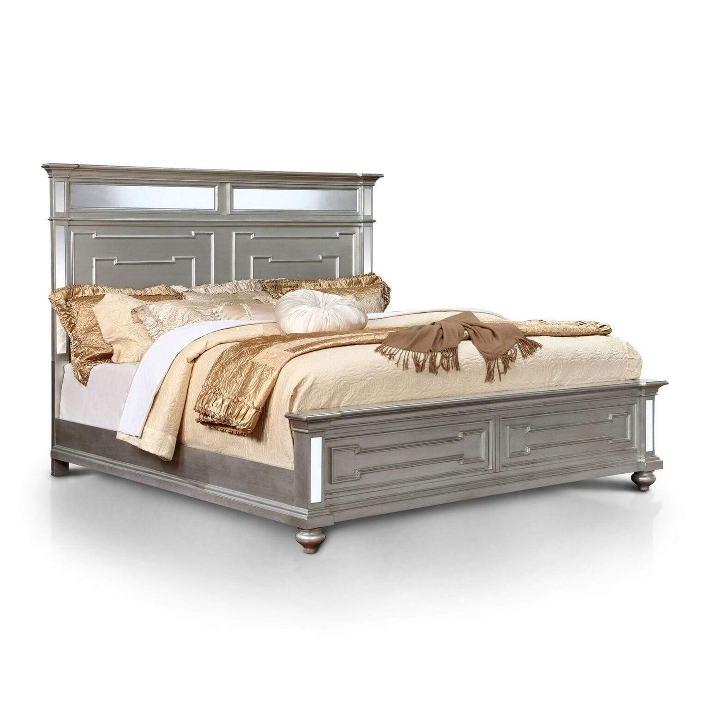 Furniture of America Beds Lindsey Glam Mirrored Cal. King Bed in Silver