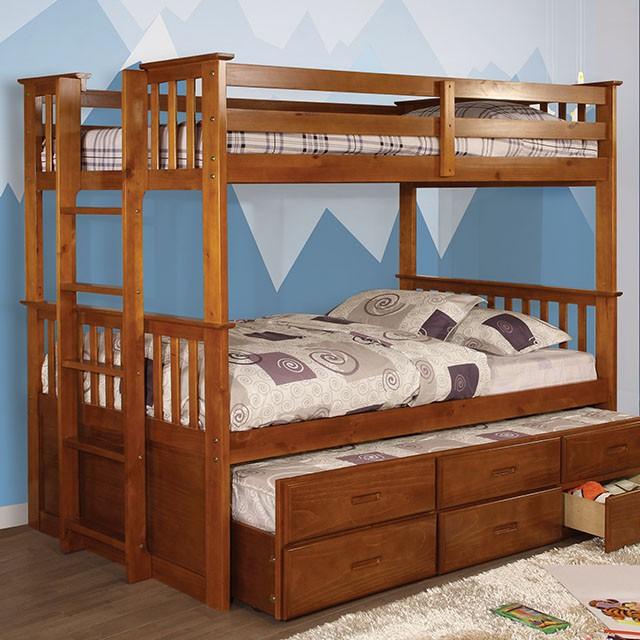 Furniture of America bunk bed oak Lochan Cottage Twin over Twin Walnut Bunk Bed