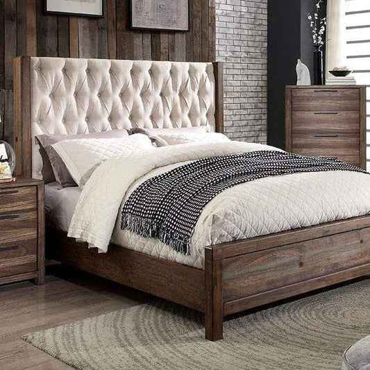 Furniture of America Beds Milone Rustic Style Natural Tone Upholstered Queen Bed