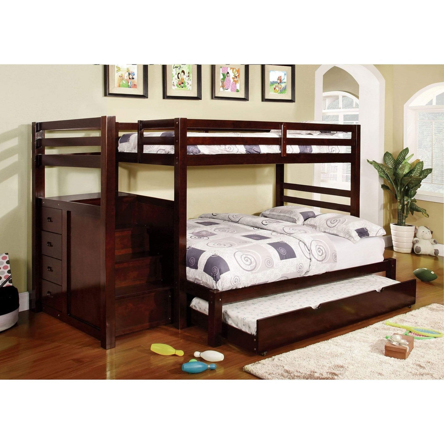 Furniture of America Bunk Bed Pine Ridge Transitional Twin/ Full Bunk Bed- Trundle not Included