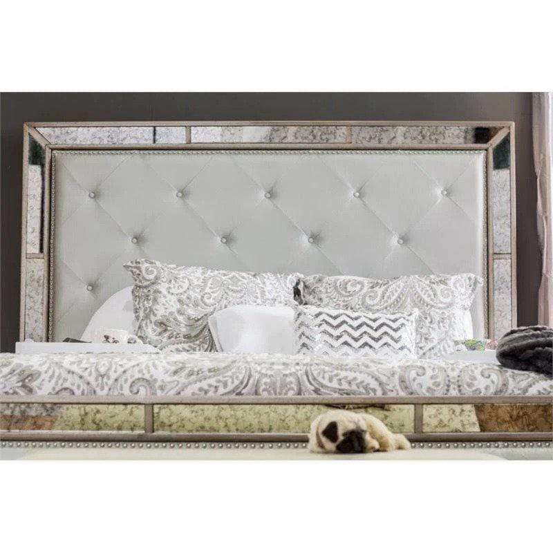 Furniture of America Beds Stolte Glam Style Champagne Upholstered Queen Bed
