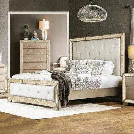 Furniture of America Beds Stolte Glam Style Champagne Upholstered Queen Bed