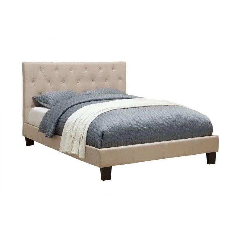 Furniture of America Bed full Valdimar Contemporary Tufted Fabric Cal. King Platform Bed in Ivory