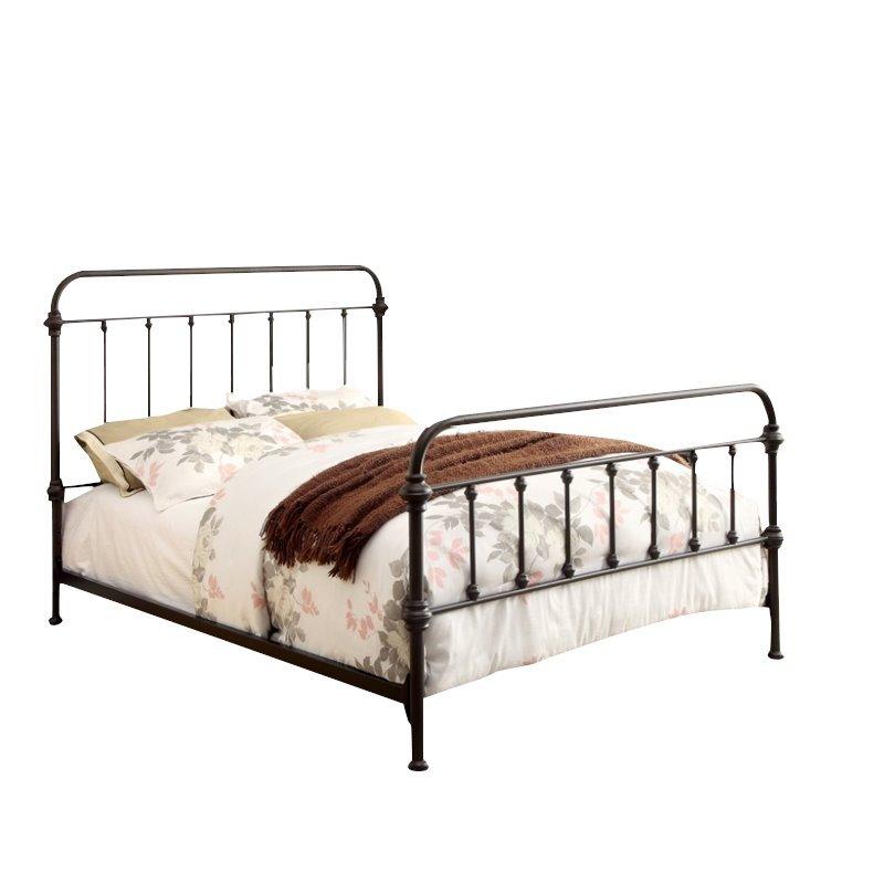 Furniture of America bed queen Verdi Contemporary Powder Coated Full Metal Bed in Dark Bronze